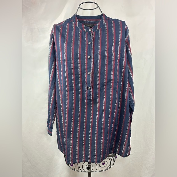 J crew metallic striped 3/4 button popover blouse size 4 - Picture 2 of 8